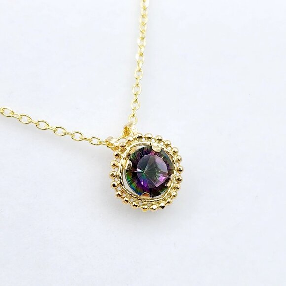 10K Yellow Gold Genuine Mystic Topaz 6x6mm (0.75ct) Pendant - Picture 2 of 6